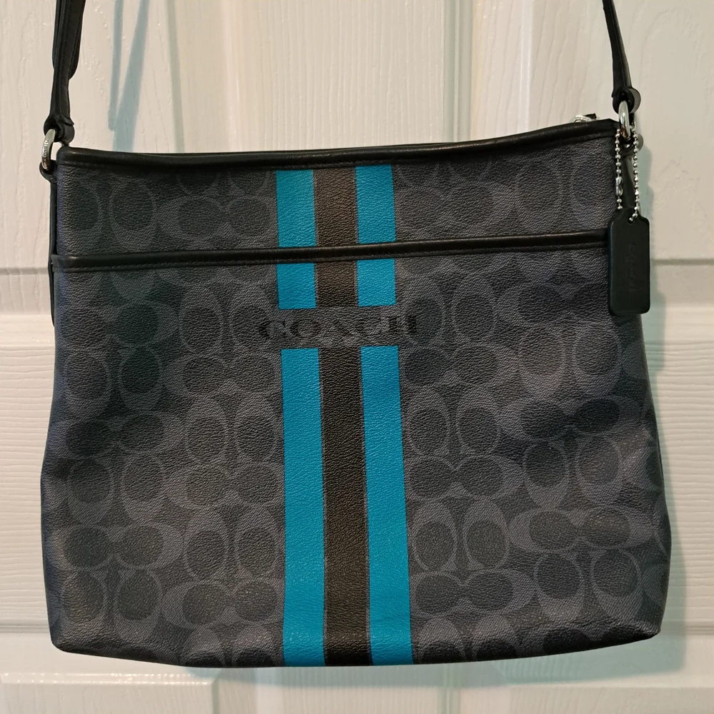 Coach Gray and Blue Leather Crossbody - Picture 1 of 4